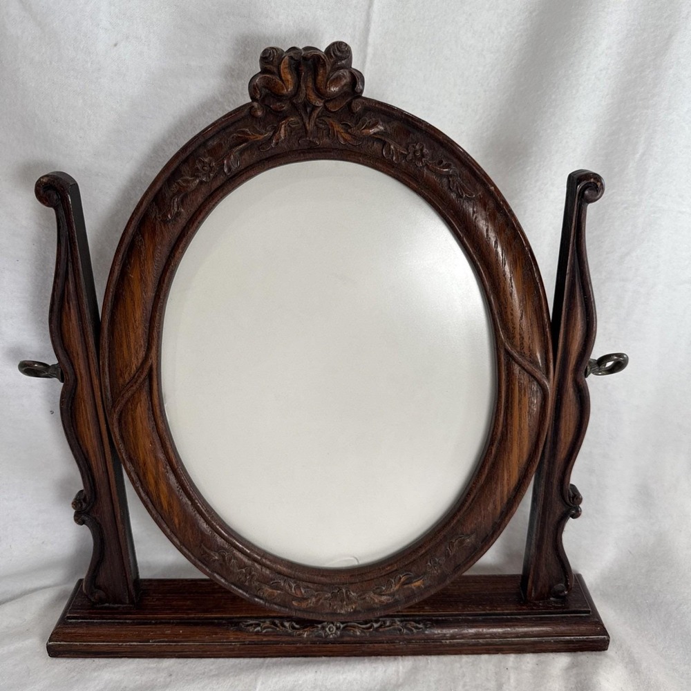Vintage Swivel Photo Frame 8x10 Oval Ornate Dark Wood Victorian Rose Dresser